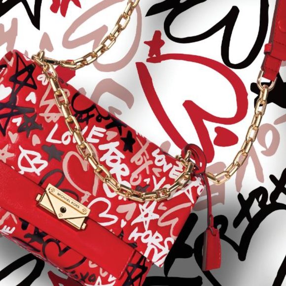 Michael Kors Bags Nwt Michael Kors Qixi Cece Graffiti Print Leather Shoulder Bag Black